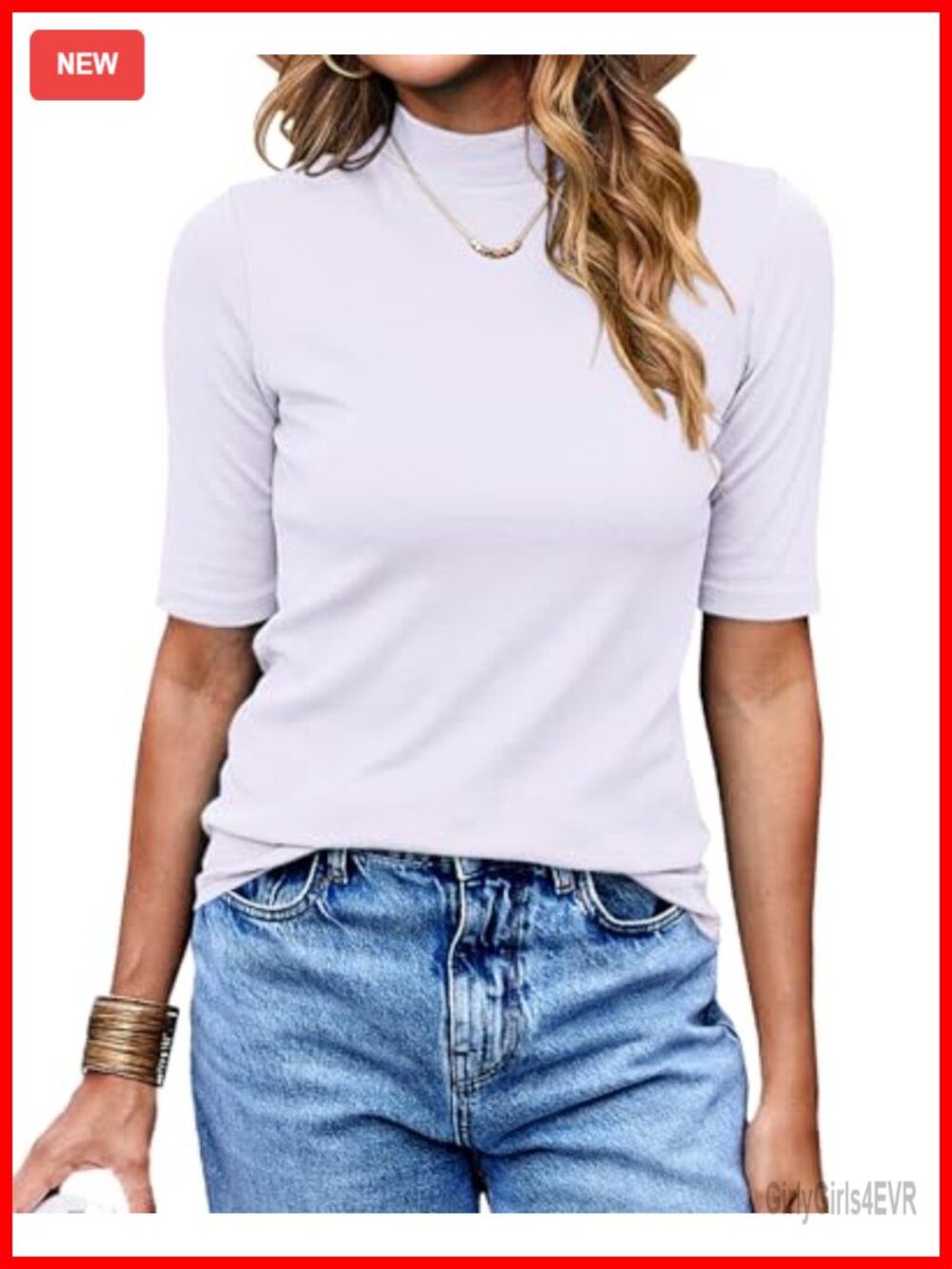 Women's Half Sleeve Mock Turtleneck Slim Fit Dressy Casual Top